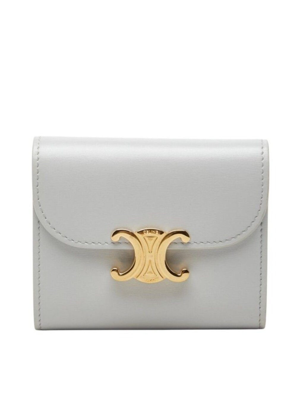 Celine Triomphe Small Flap Wallet Trifold Compact Gray Leather